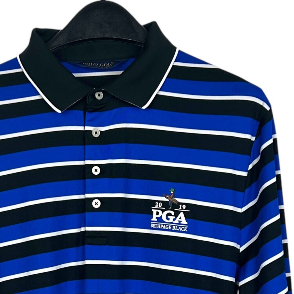 Polo Golf Ralph Lauren Mens XL PGA CHAMPIONSHIP Bethpage Black Striped Blue Polo